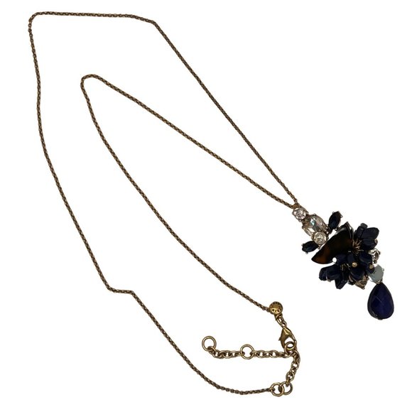 J. Crew Navy Blue Tortoise Shell Rhinestone Necklace - Picture 1 of 6